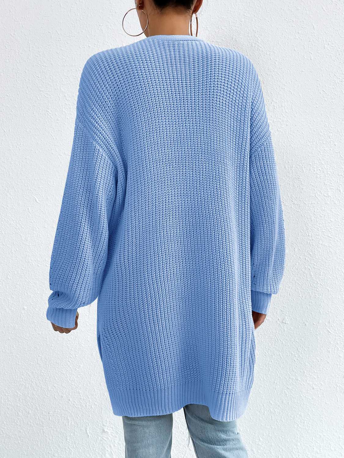 Open Front Dropped Shoulder Slit Cardigan (11)