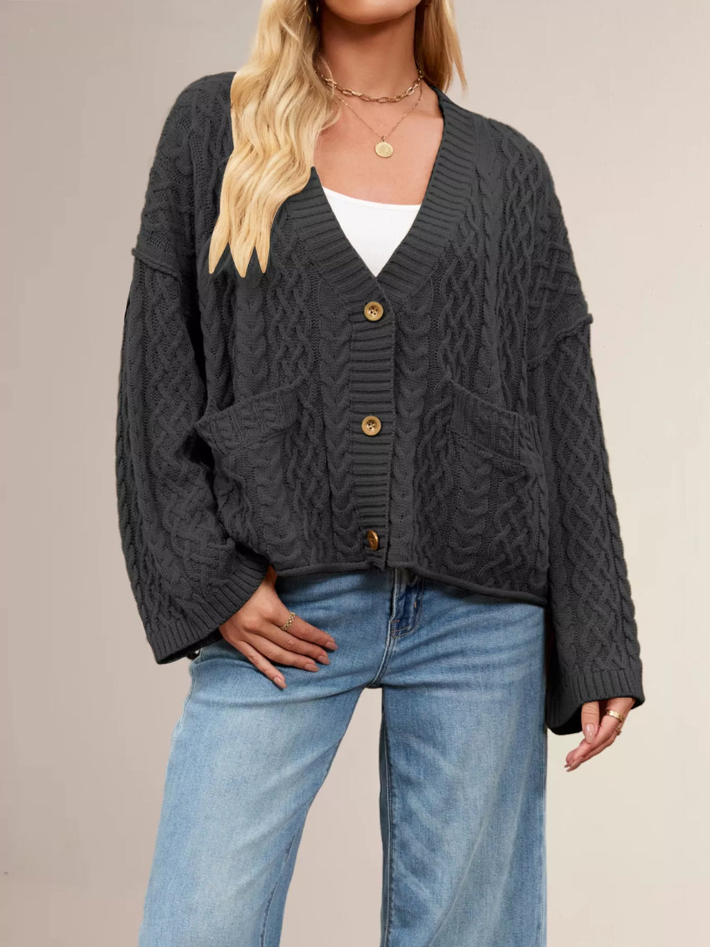 Cable Knit Button-down Cardigan