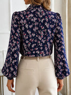 Printed Bow-tie Neck Long Sleeve Blouse (12)
