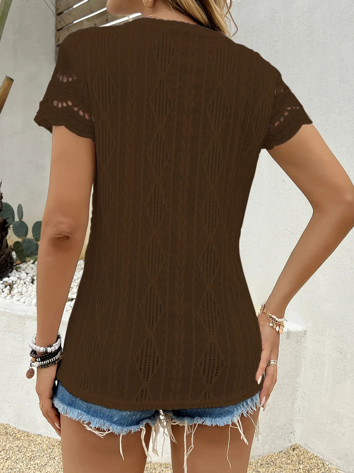 Crochet Lace Short Sleeve T-shirt (16)