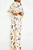 Bow Print Top Wide Leg Pants Lounge Set (15)