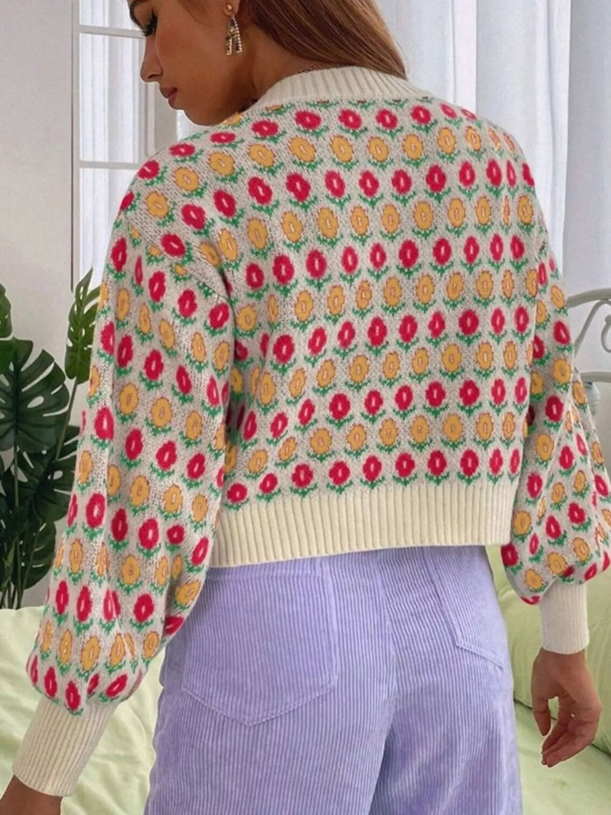Floral Button Up Long Sleeve Cardigan (2)