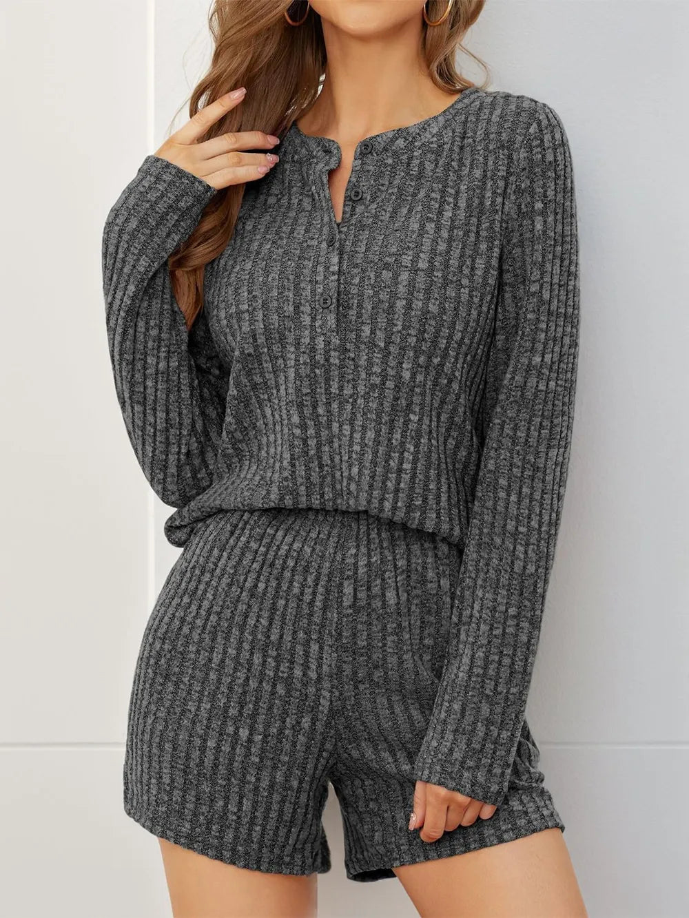 Ribbed Round Neck Top Shorts Set