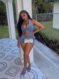 Halter Neck Top Shorts Sweater Set
