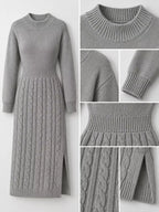 Full Size Mock Neck Cable Knit Sweater Dress Front Slit Plus (38)