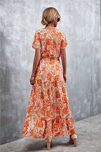 Floral Buttoned Drawstring Waist Tiered Dress (12)