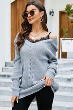 Openwork V-neck Long Sleeve Sweater (3)