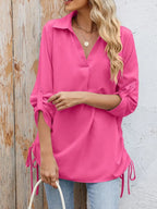 Drawstring Johnny Collared Three-quarter Sleeve Top (6)
