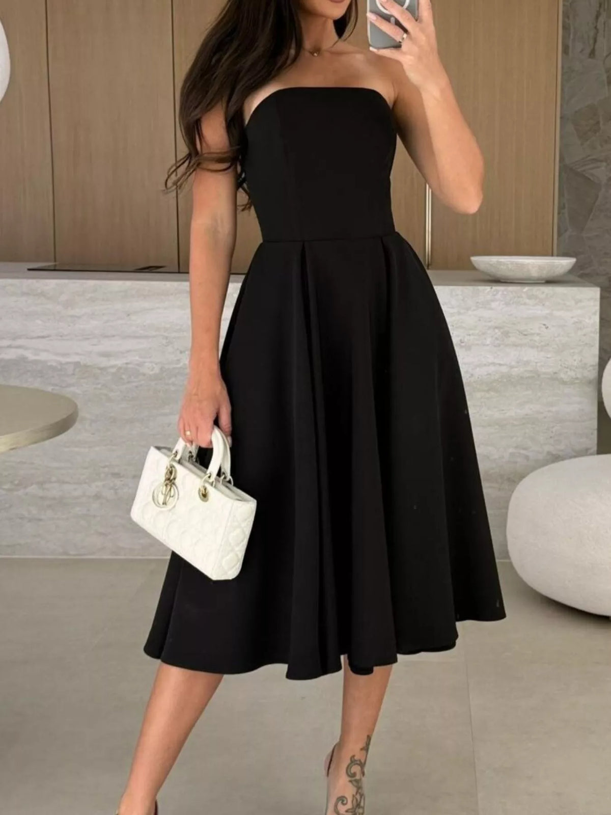 Strapless Ruched A-line Midi Dress (6)