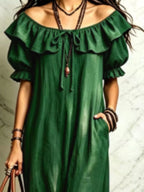 Ruffle Trim Puff Sleeve Maxi Dress (14)