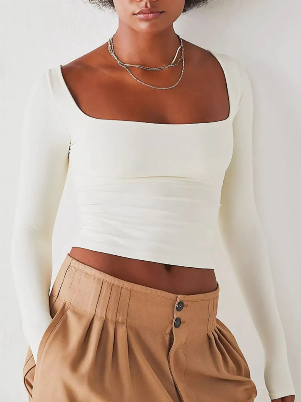 Square Neck Fitted Long Sleeve T-shirt (15)
