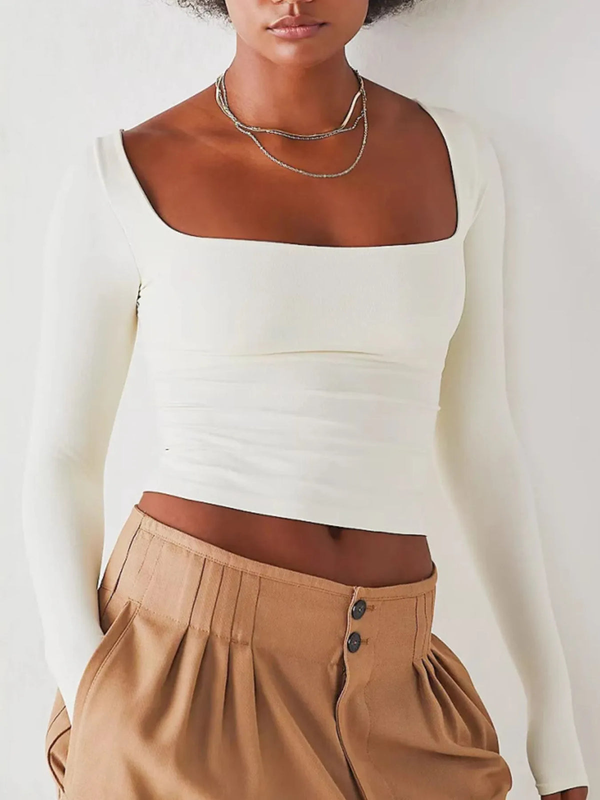 Square Neck Fitted Long Sleeve T-shirt (15)