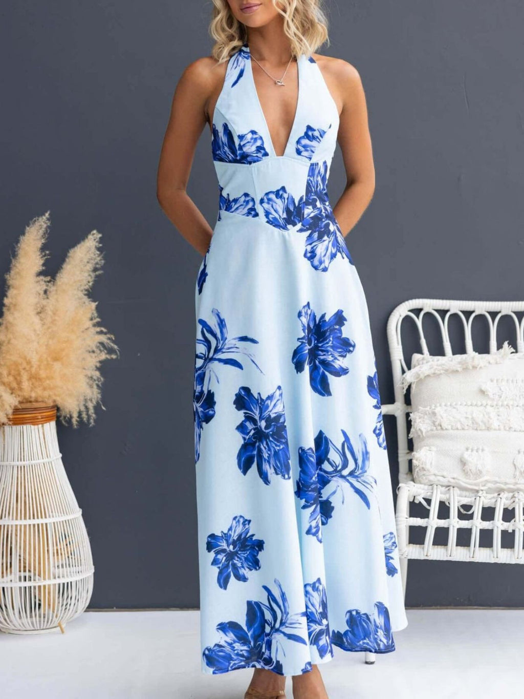 Floral Print Halter Neck Maxi Dress (14)
