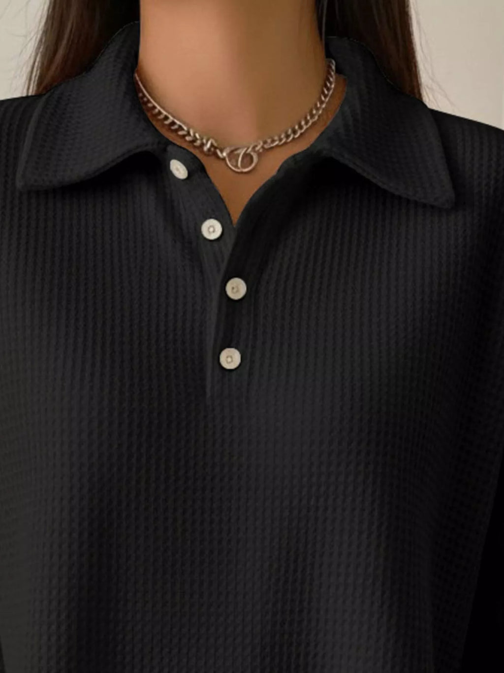 Full Size Waffle Knit Button Detail Sweatshirt Plus (5)