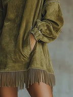 Suede Mock Neck Fringed Mini Dress (2)