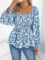 Floral Square Neck Flounce Sleeve Blouse (6)