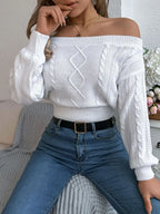 Cable Knit Off-shoulder Long Sleeve Sweater (15)