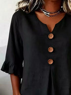 Full Size Casual Ruffle‑sleeve Decor‑button Top Plus (4)
