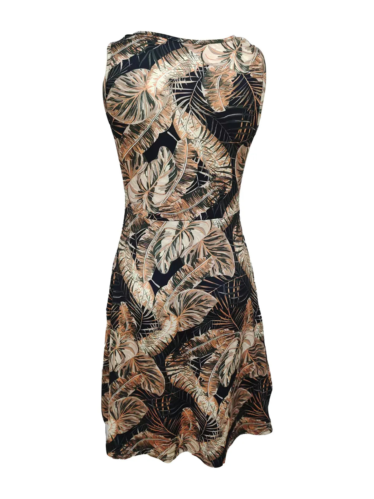 Tropical Print V-neck Sleeveless Summer Dress (15)