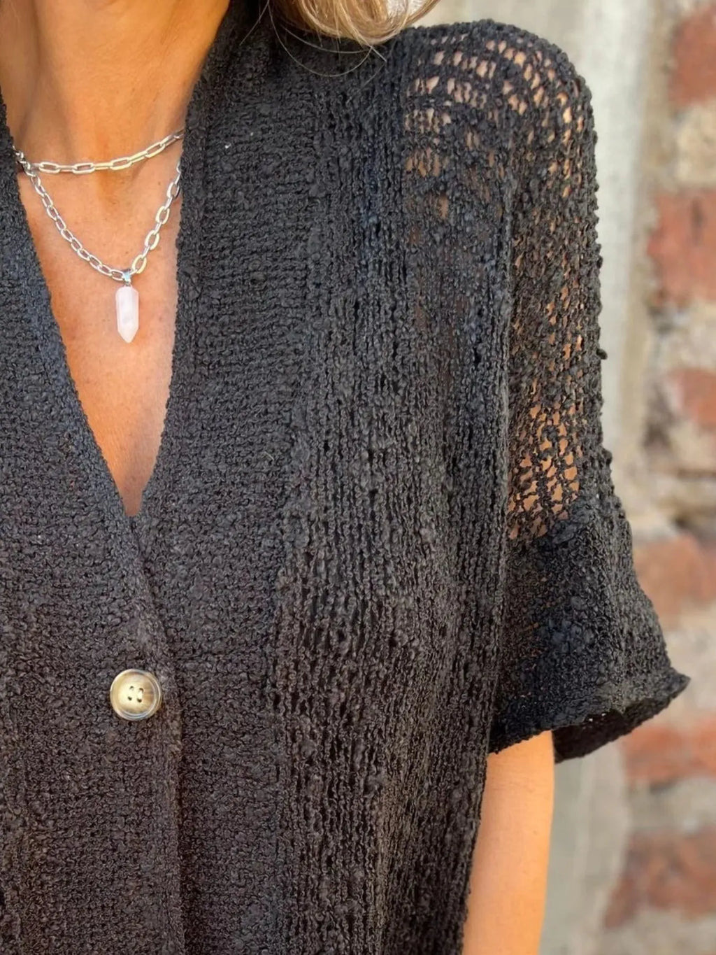 Full Size One Button Openwork Cardigan Plus (7)