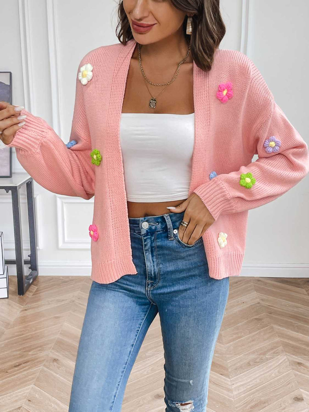 Floral Long Sleeve Open Front Cardigan (4)