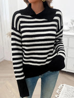 Striped Collared Neck Long Sleeve Sweater (7)