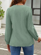 Eyelet Round Neck Long Sleeve Top (20)