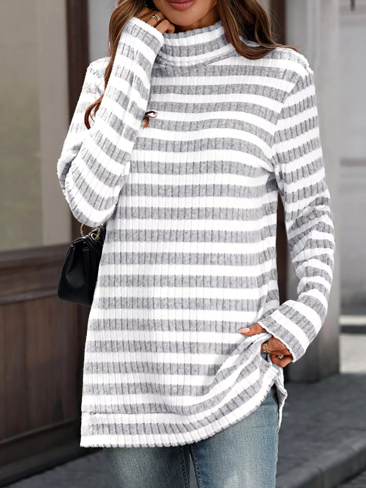 Striped Turtleneck Long Sleeve Knit Top (8)
