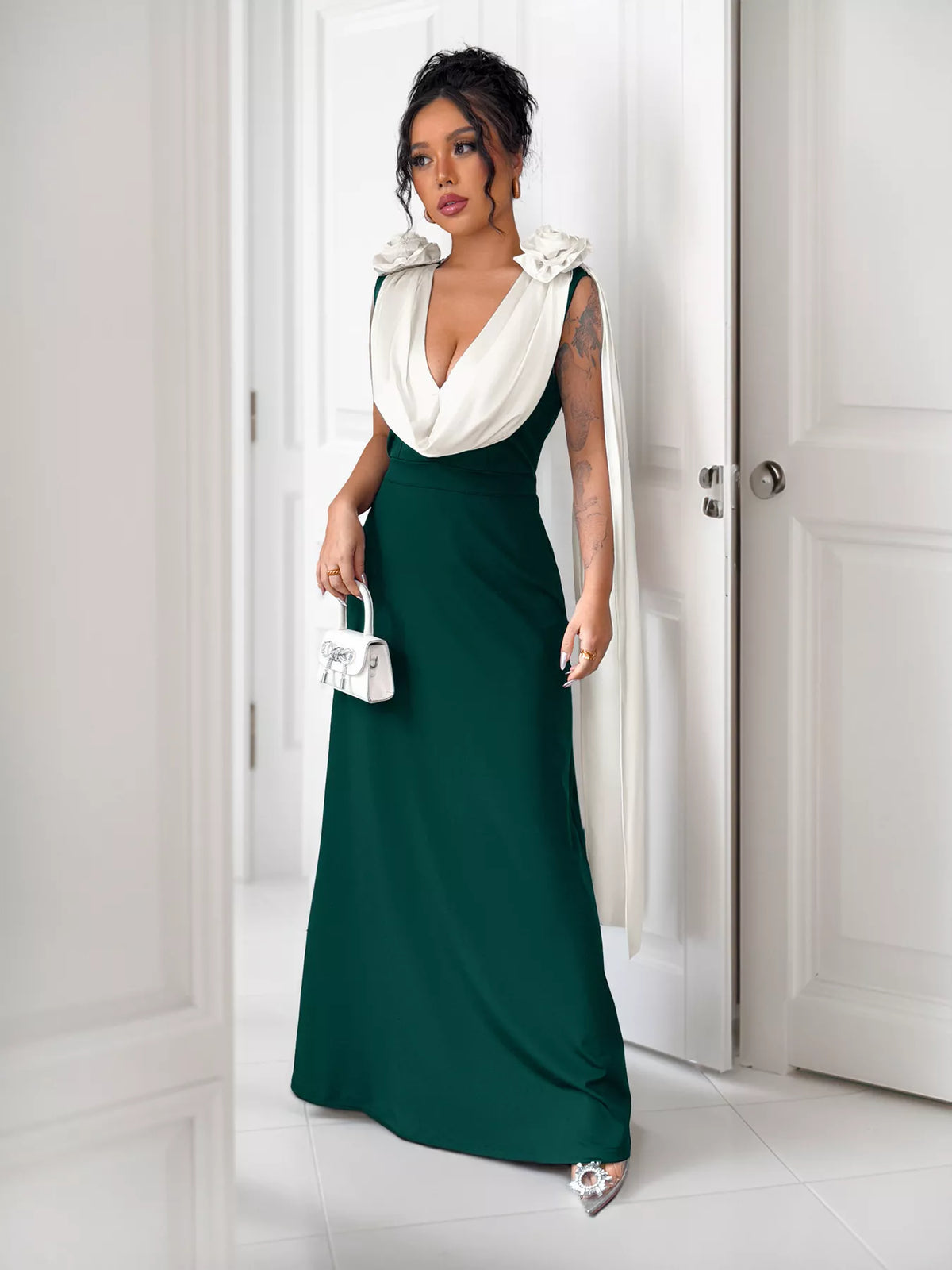 Floral Applique Two Tone Maxi Dress (9)