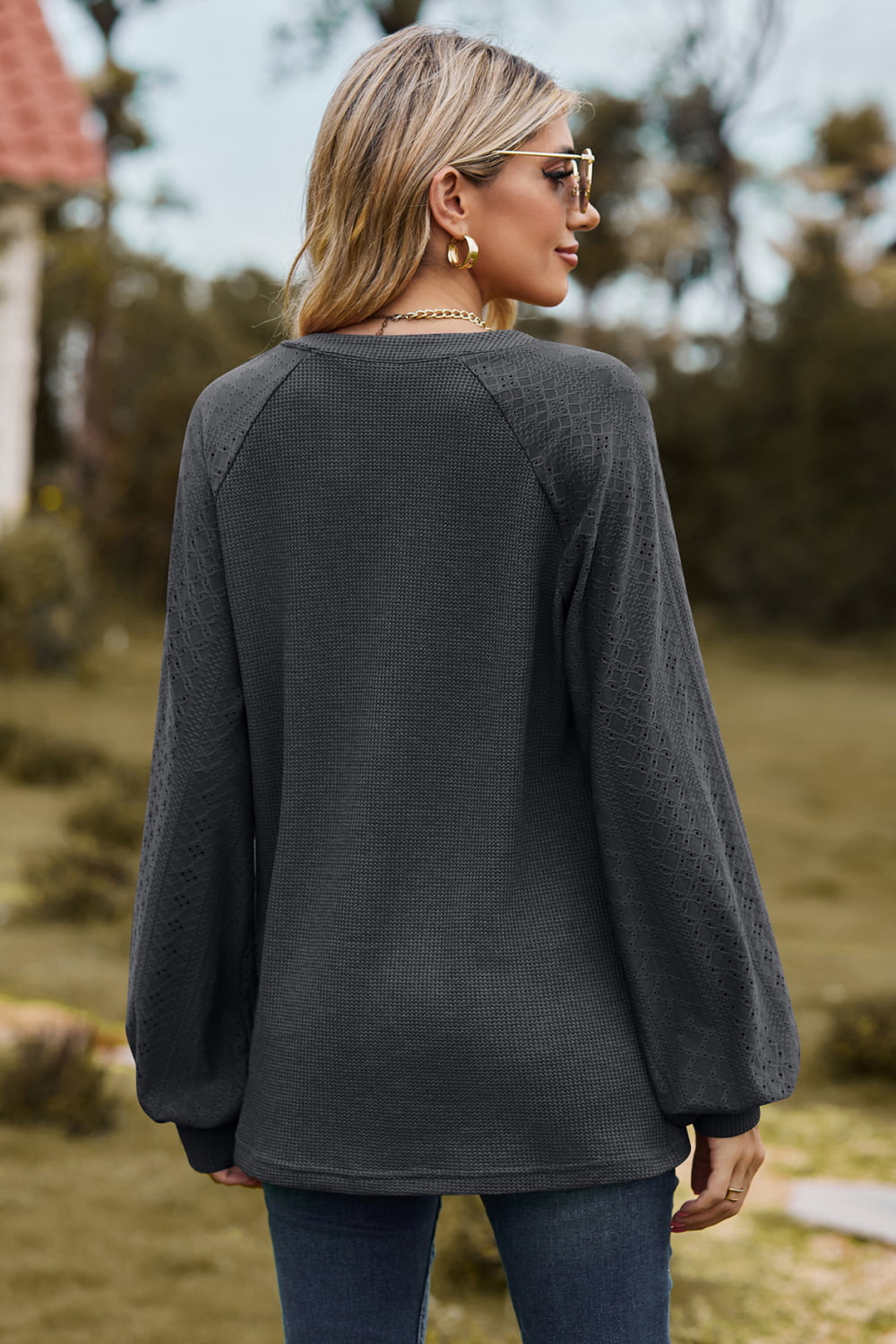 Notched Neck Raglan Sleeve Blouse (18)