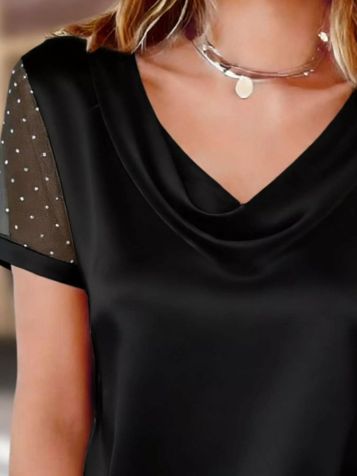 Cowl Neck Polka Dot Short Sleeve Top (11)