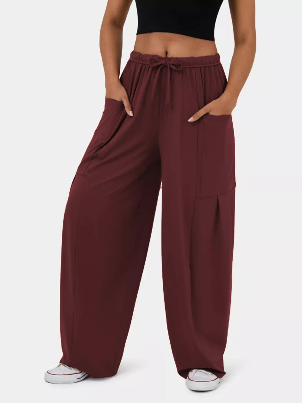 High-waisted Drawstring Wide-leg Pants (19)