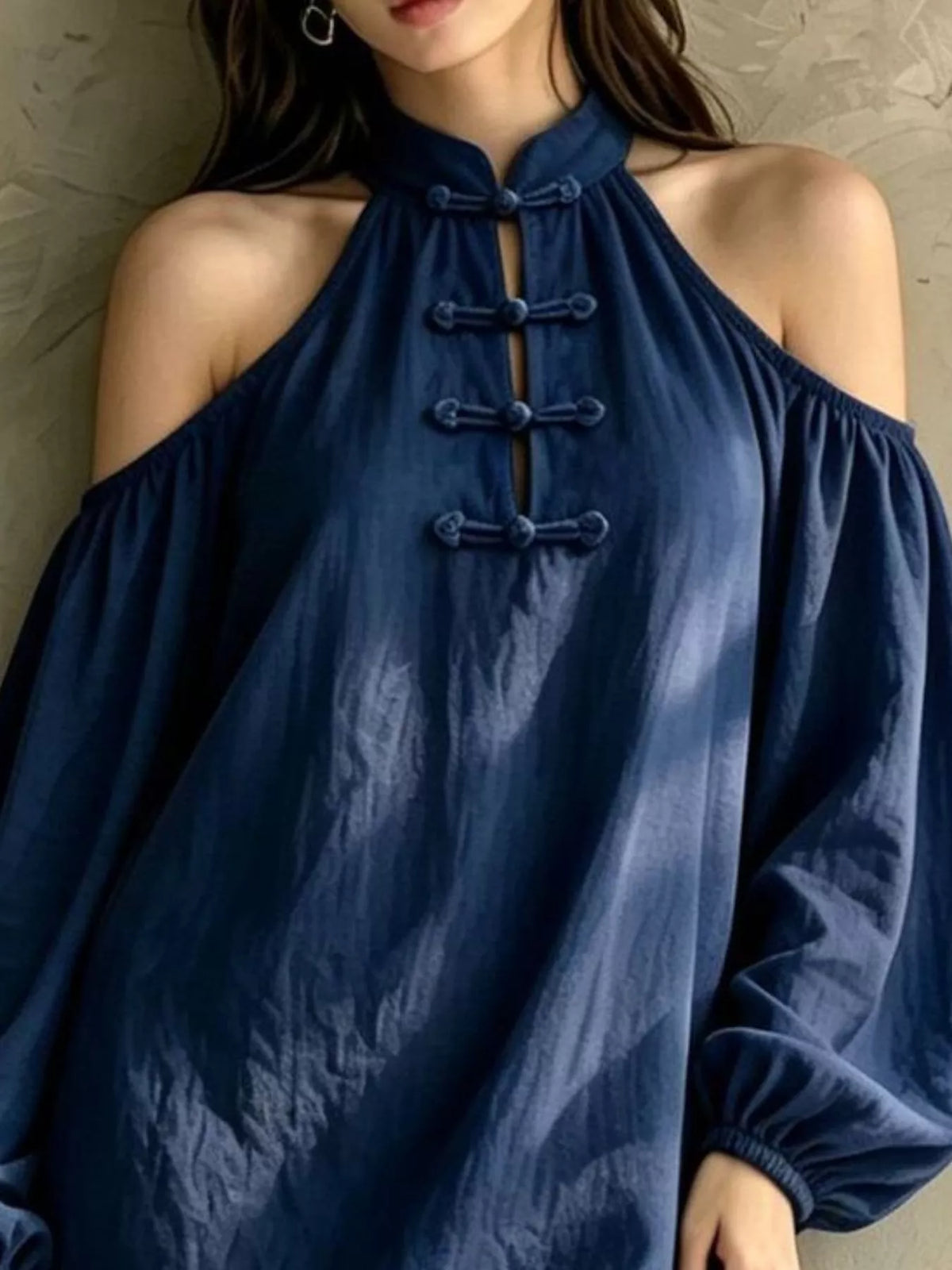 Cold-shoulder Balloon Sleeve Mini Dress (14)