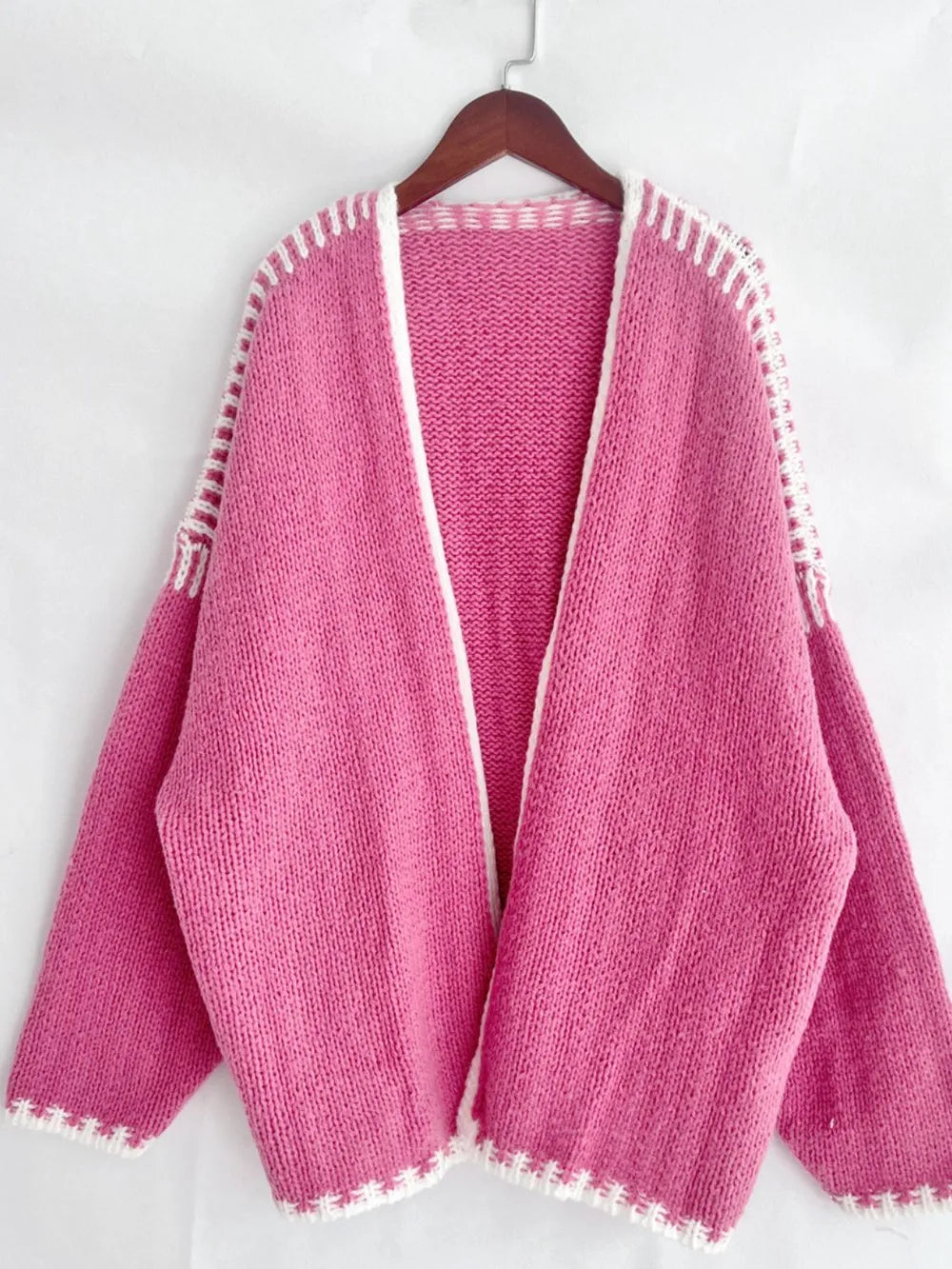 Contrast Open Front Dropped Shoulder Cardigan (10)