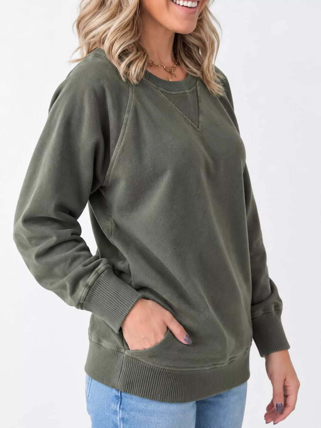 Crew Neck Raglan Sleeve Sweatshirt (7)