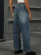 Half Elastic Waist Straight Leg Jeans (13)