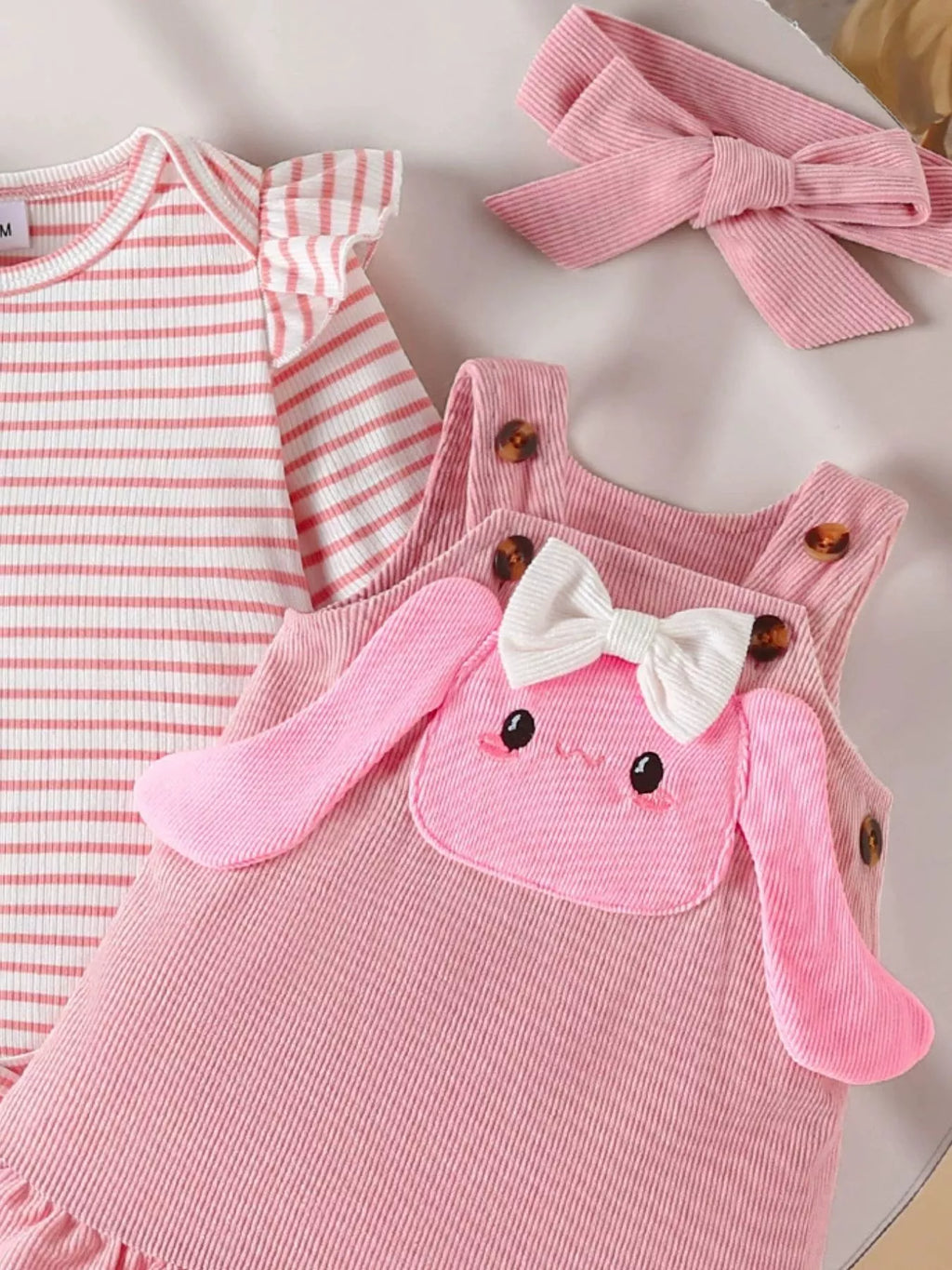 Children's Ruffled Trim Bodysuit Dress Set Headband (6)