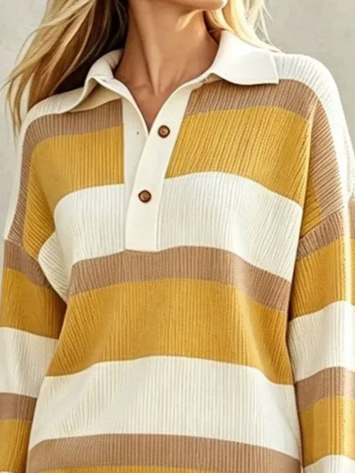 Striped Polo Collar Long Sleeve Sweater Dress (6)