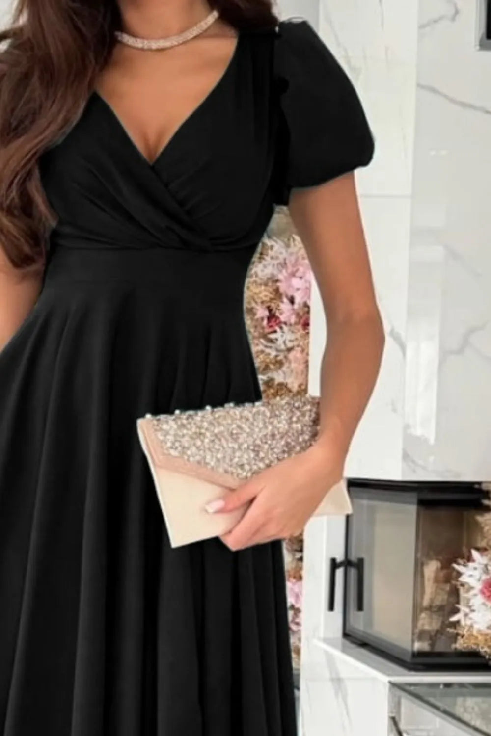 Surplice Puff Sleeve Midi Dress (6)