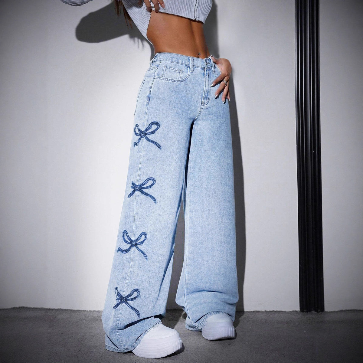 Printed Straight-leg Wide-leg Jeans photo 2