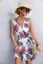 Printed Zip Detail Belted Sleeveless Dress (8)