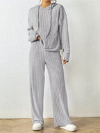 Ribbed Drawstring Hoodie Pants Set