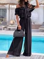 Off-shoulder Ruffled Wide Leg Jumpsuit