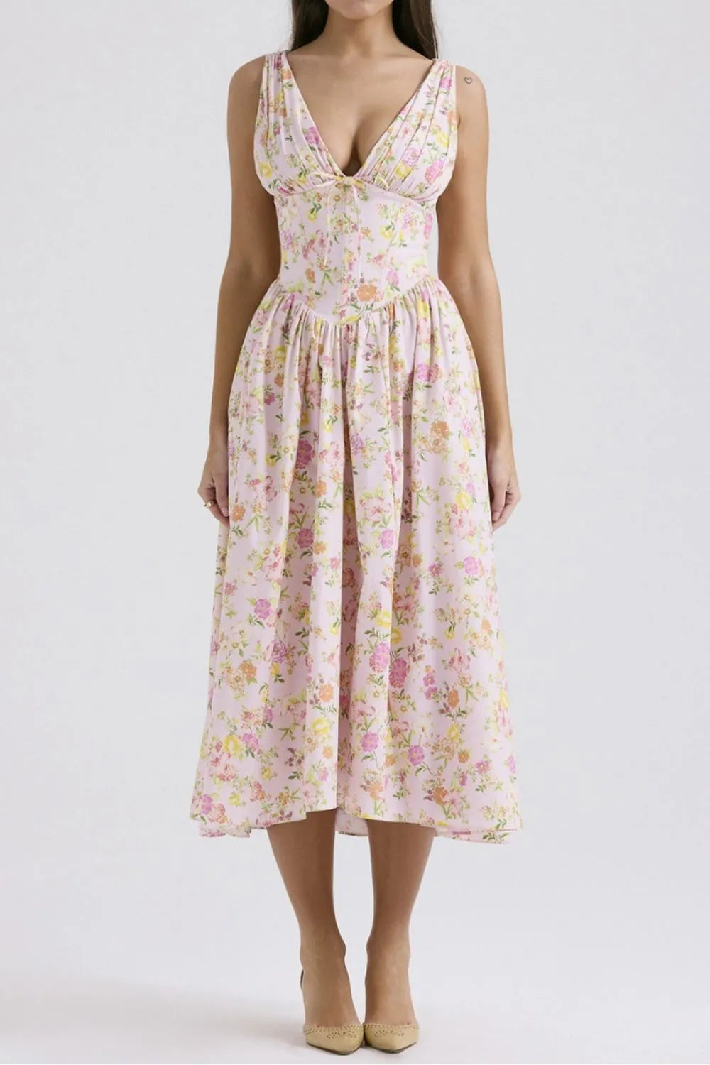 Floral V-neck Sleeveless Midi Dress Pockets (9)