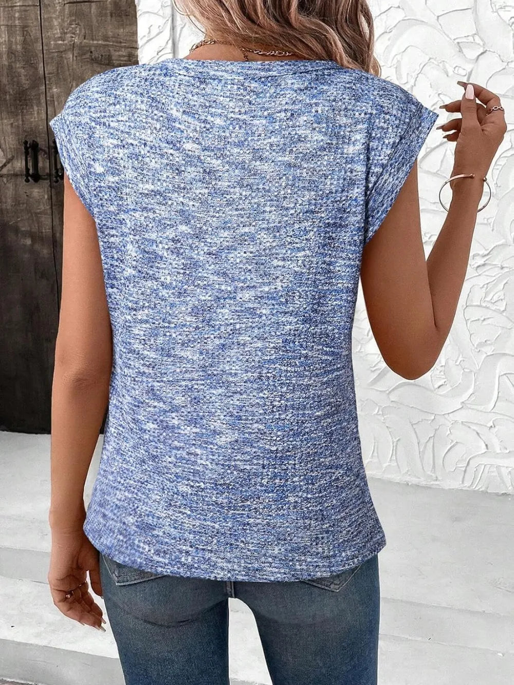 Heathered Round Neck Cap Sleeve T-shirt (5)