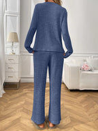 Ribbed Long Sleeve Top Pants Lounge Set (5)