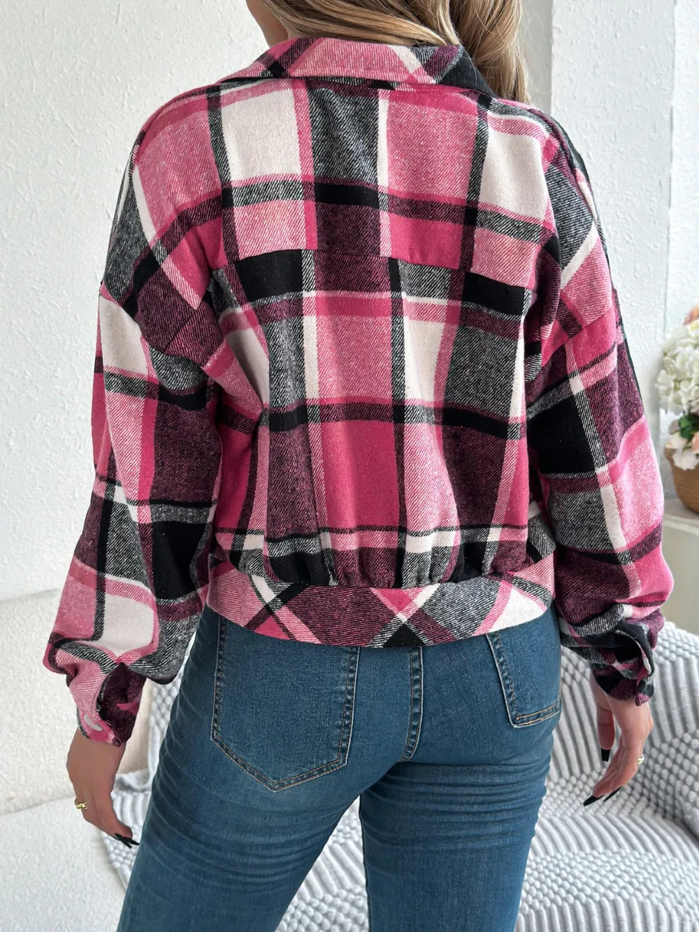 Plaid Button Up Long Sleeve Jacket (26)