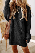 Cable-knit Round Neck Sweater Dress (3)