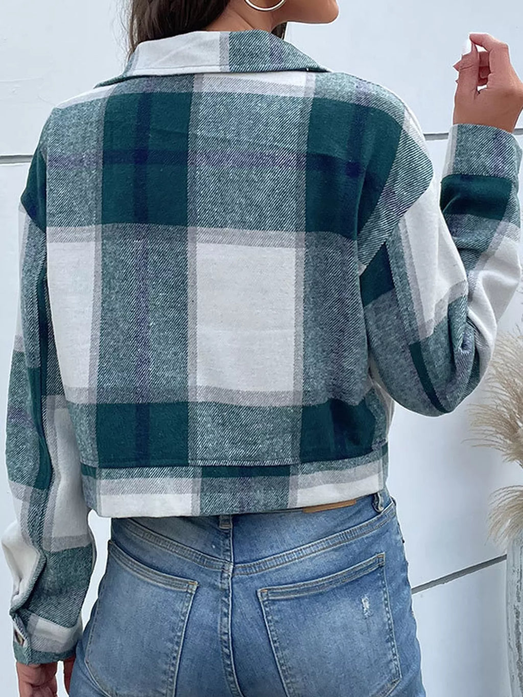 Plaid Button-front Cropped Jacket (23)