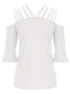 Full Size Cold Shoulder Three-quarter Sleeve Blouse (4)